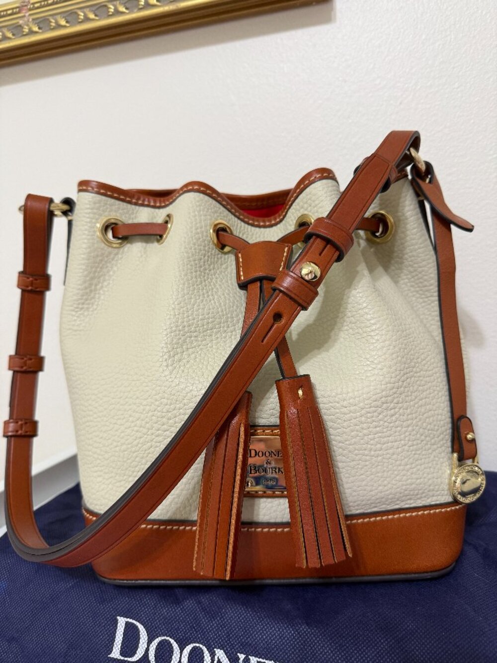 Dooney & Bourke Brown & Tan Pebble Leather Bucket Bag
